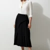 Tailored Buckle Detail Pleated Midi Skirt