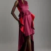 Tailored Color Block Ruffled Midaxi Dress