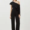 Tailored Compact Stretch Viscose Drape Detail Jumpsuit