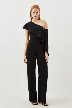Tailored Compact Stretch Viscose Drape Detail Jumpsuit