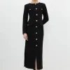 Tailored Compact Stretch Button Through Midi Dress