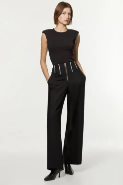Tailored Contrast Tipped Stitch Detail Straight Leg Pants