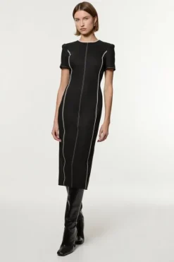 Tailored Contrast Tipped Stitch Detail Midi Dress
