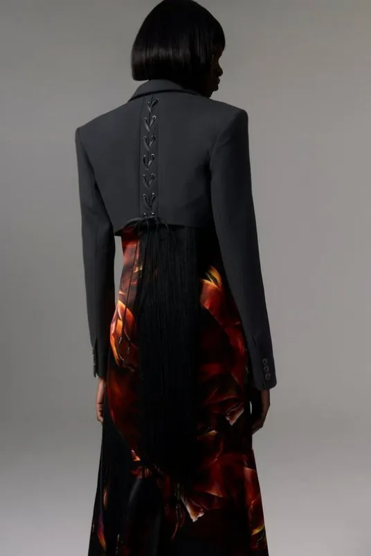 Tailored Corset Back Notch Neck Cropped Blazer