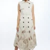 Tailored Cotton Cutwork Embroidered Belted Trench Style Midaxi Dress