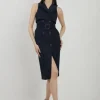 Tailored Cotton Double Breasted Storm Flap Detail Midi Shirt Dress