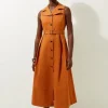 Tailored Cotton Halter Neck Belted Full Skirted Shirt Dress