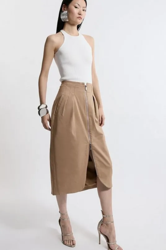 Tailored Cotton Pocket Midi Skirt
