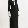 Tailored Crepe Contrast Collar Midaxi Dress