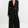 Tailored Crepe Pleat Detail Wide Leg Pants