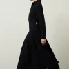 Tailored Crepe Pleated Midi Shirt Dress