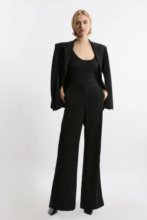 Tailored Crepe Seam Detail Straight Leg Pants