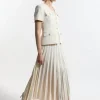 Tailored Crepe Tailored Pleated A Line Maxi Dress