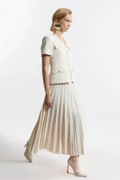 Tailored Crepe Tailored Pleated A Line Maxi Dress