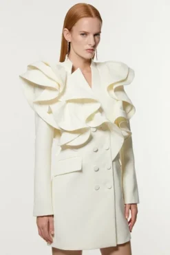 Tailored Drama Ruffled Double Breasted Blazer Dress