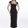 Tailored Embellished Square Neck Midi Dress