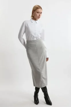 Tailored Front Pocket Midi Pencil Skirt