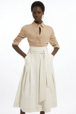 Tailored Full Skirted Belted Maxi Skirt