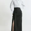 Tailored High Waisted Draped Maxi Skirt
