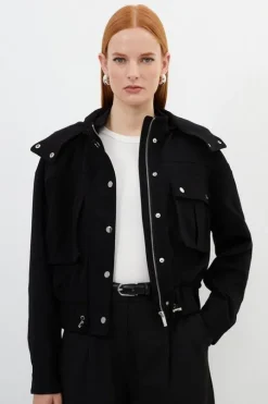 Tailored Hooded Pocket Detail Short Parka
