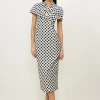 Tailored Jacquard Spot Midi Pencil Dress