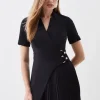 Tailored Military Pleat Notch Neck Wrap Mini Dress