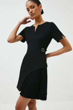 Tailored Military Pleat Short Sleeve Mini Dress
