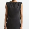 Tailored Pleat Neck Pocket Detail Midi Dress