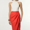 Tailored Pleat Thigh High Split Midaxi Skirt