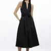 Tailored Satin Bow Detail Full Skirted Midi Dress