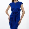 Tailored Satin Bow Detail Cap Sleeve Midi Dress
