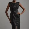 Tailored Sequin Tweed Drop Waist Midi Dress