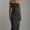 Tailored Sheer Jacquard Bandeau Fitted Midaxi Dress