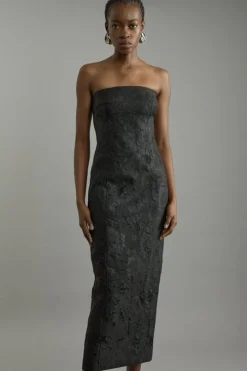 Tailored Sheer Jacquard Bandeau Fitted Midaxi Dress