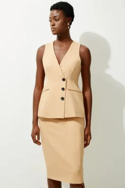 Tailored Side Split Midi Pencil Skirt