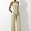 Tailored Techno Denim Halterneck Wide Leg Jumpsuit