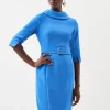 Tailored Turtleneck Belted Midi Dress