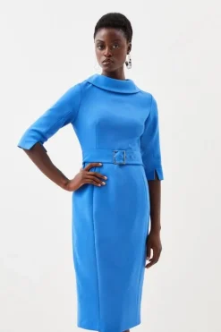 Tailored Turtleneck Belted Midi Dress