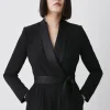 Tailored Tuxedo Belted Wrap Jumpsuit