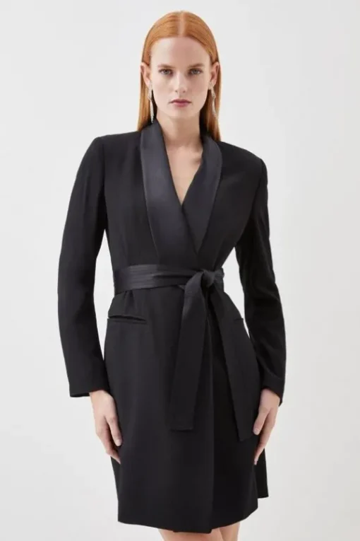 Tailored Tuxedo Wrap Mini Dress