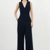 Tailored V Neck Peplum Top & Trouser Set