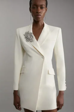 Tailored Viscose Crystal Embellished Blazer Mini Dress