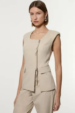 Tailored Viscose Zip Through Multi Stitch Vest