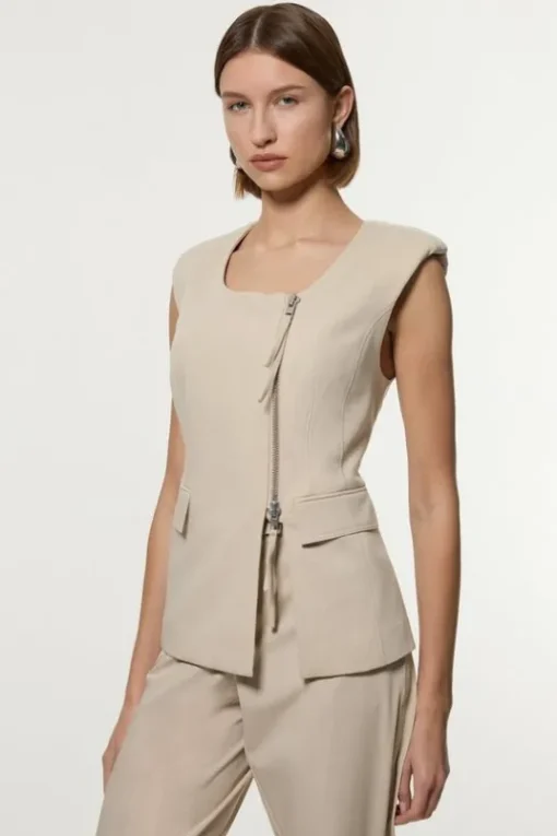 Tailored Viscose Zip Through Multi Stitch Vest