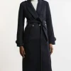 Tailored Wool Blend Belted Maxi Wrap Coat