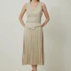Tailored Wool Blend Belted Pleat Detail Midi Dress