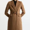 Tailored Wool Blend Belted Midi Coat
