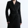 Tailored Wool Blend Belted Midi Coat