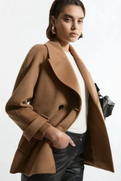 Tailored Wool Blend Double Breasted Short Pea Coat