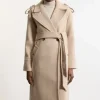 Tailored Wool Blend Double Breasted Belted Midi Coat